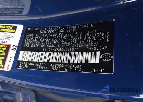 2025 Toyota Camry Xle from USA, damaged, VIN 4T1DAACK9SU088071